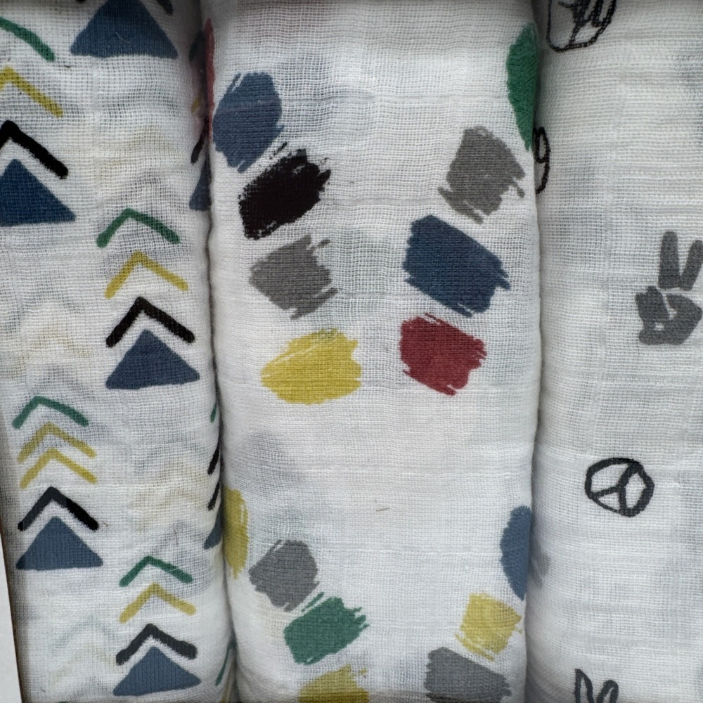 Pottery Barn Kids Muslin Swaddle Blankets Set Peace‎ Sign Protest Modern Baby